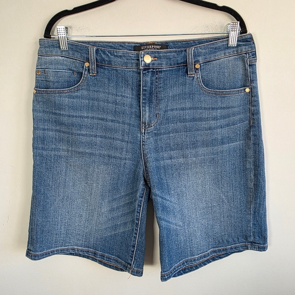 Liverpool Los Angeles Marley Girlfriend Denim Shorts Size 14 Medium Wash Stretch